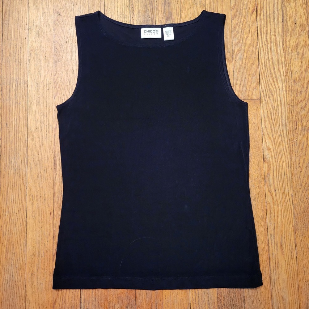 Chicos Travelers 1 Tank Top Black Sleeveless Liquid Knit 8 M Travel Stretch